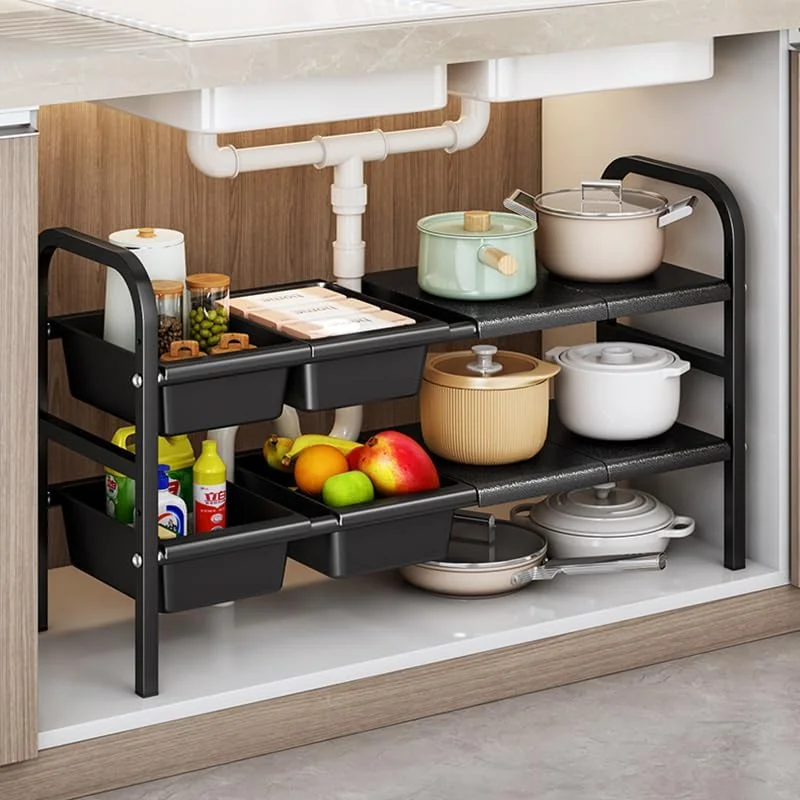 Organizador Extensível para Armário sob Pia (2 níveis com gavetas)